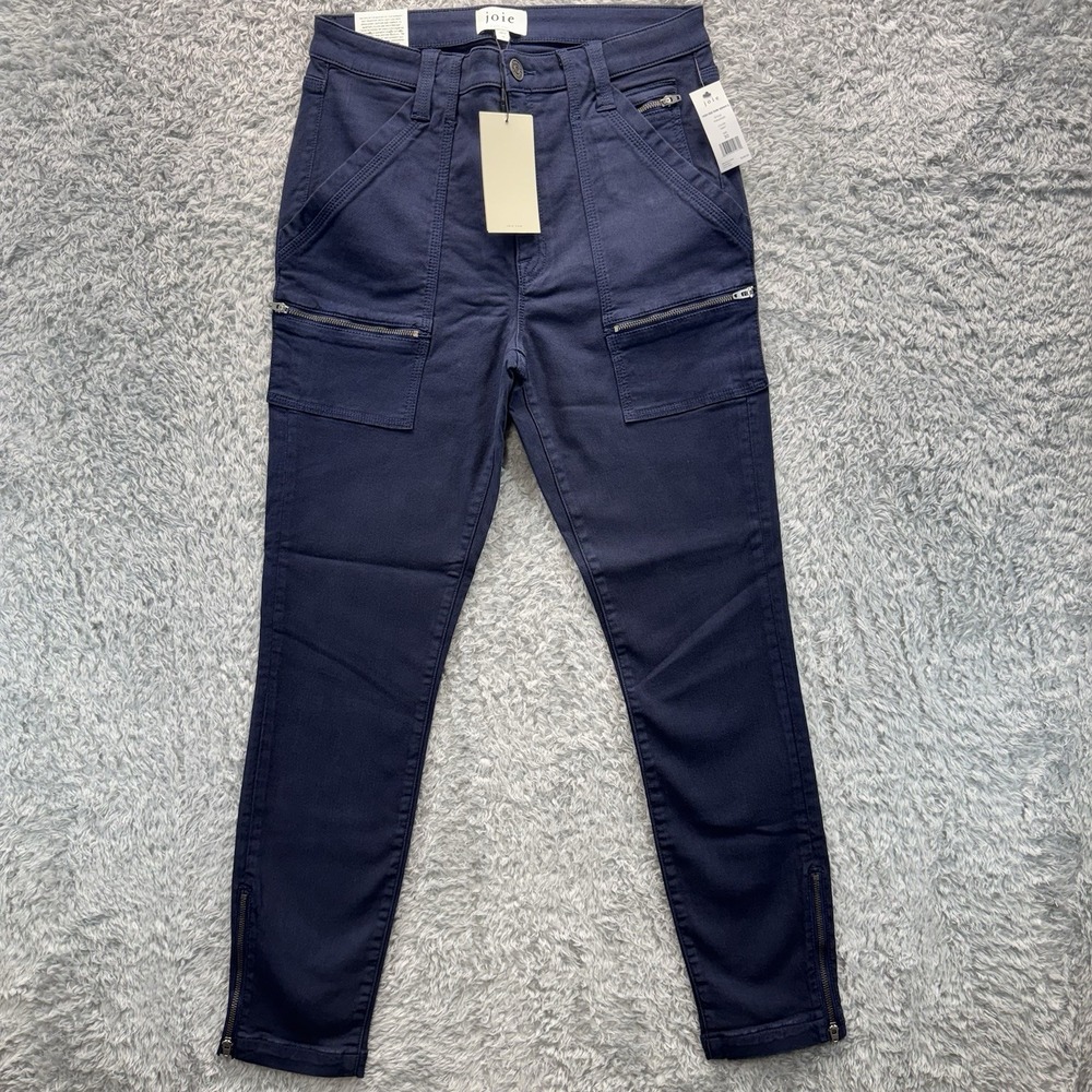 NWT Joie High Rise Park Skinny G Pants Navy Blue Utility Zip MSRP $228 Size 30